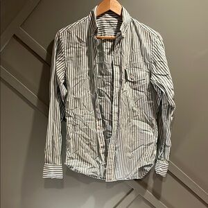 J. Crew Green and White Striped Button-Up Shirt